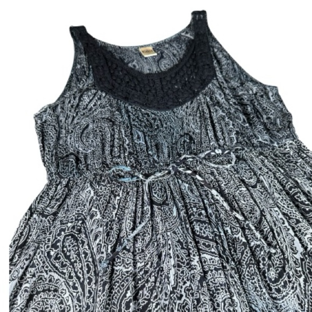 Bila Bohemian Paisley Crochet Sleeveless Navy Blue Maxi Summer Dress Size L - Picture 6 of 13